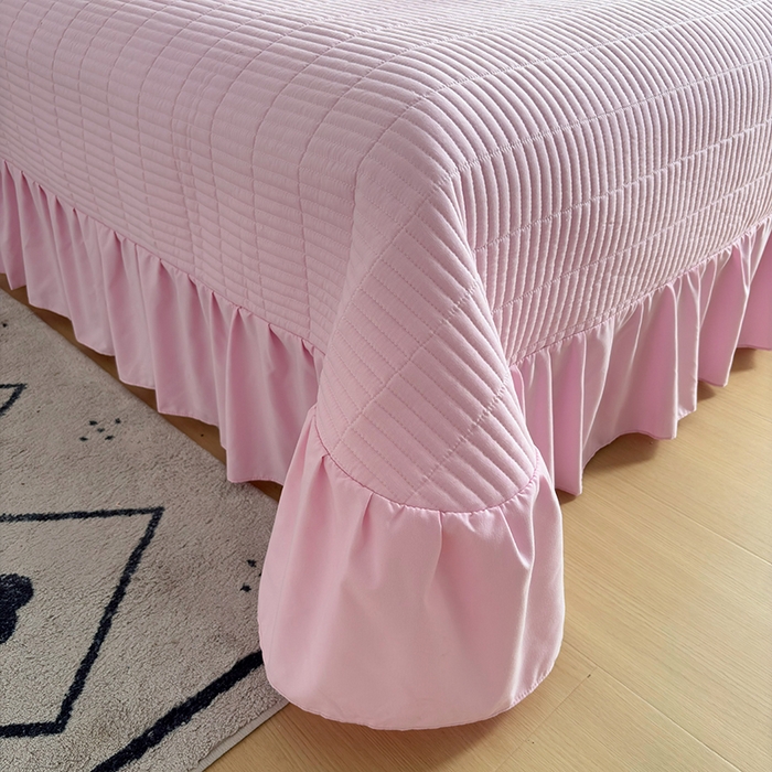 91家纺网 家纺一手货源 找家纺 锦格家纺 2026春夏新款古法水洗棉花边床盖款四件套 樱花落