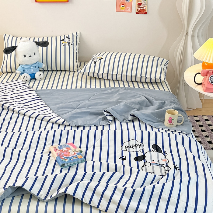 91家纺网 家纺一手货源 找家纺 雅居纺家纺 2026新款全棉绣花夏被夏凉被空调被可配同款老粗布四件套 夏被-Happy小狗