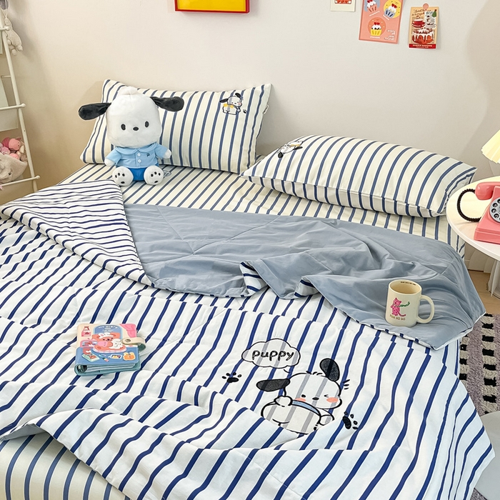 91家纺网 家纺一手货源 找家纺 雅居纺家纺 2026新款全棉绣花夏被夏凉被空调被可配同款老粗布四件套 夏被-Happy小狗