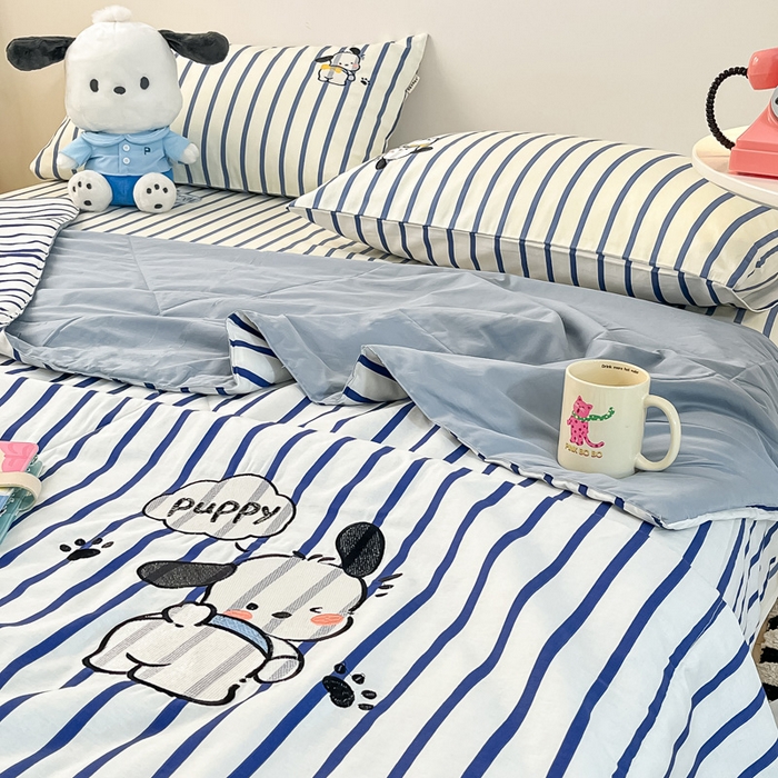 91家纺网 家纺一手货源 找家纺 雅居纺家纺 2026新款全棉绣花夏被夏凉被空调被可配同款老粗布四件套 夏被-Happy小狗