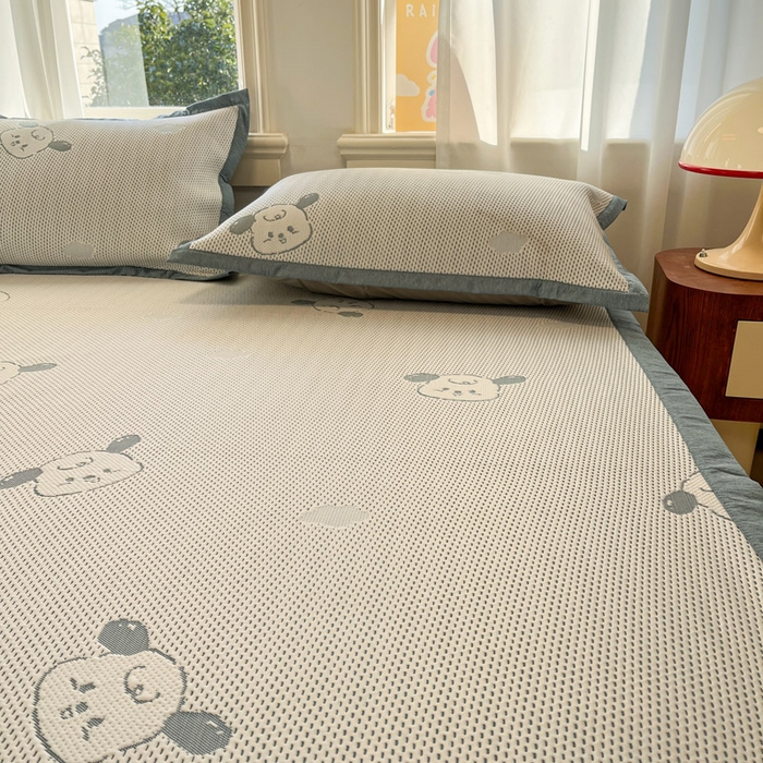 91家纺网 家纺一手货源 找家纺 雅居纺家纺 2026新款A类加厚三明治底提花小清新凉感席床单款凉席席子 晚安小狗