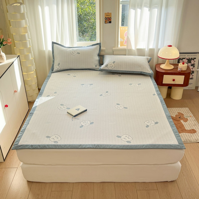 91家纺网 家纺一手货源 找家纺 雅居纺家纺 2026新款A类加厚三明治底提花小清新凉感席床单款凉席席子 晚安小狗