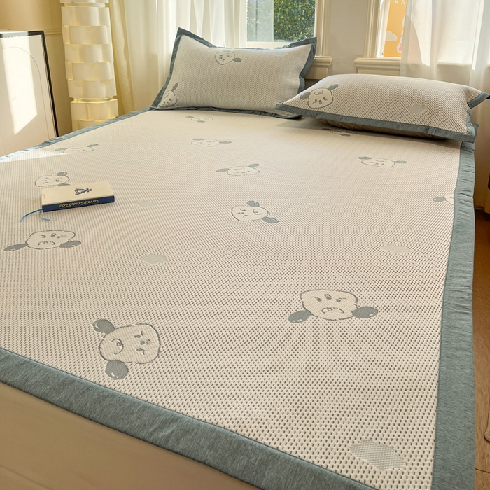 91家纺网 家纺一手货源 找家纺 雅居纺家纺 2026新款A类加厚三明治底提花小清新凉感席床单款凉席席子 晚安小狗