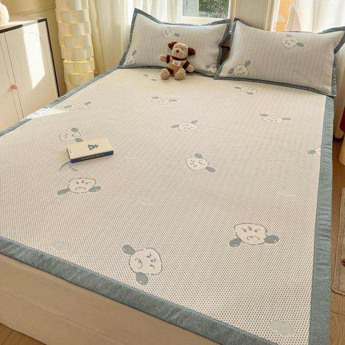 91家纺网 家纺一手货源 找家纺 雅居纺家纺 2026新款A类加厚三明治底提花小清新凉感席床单款凉席席子 晚安小狗