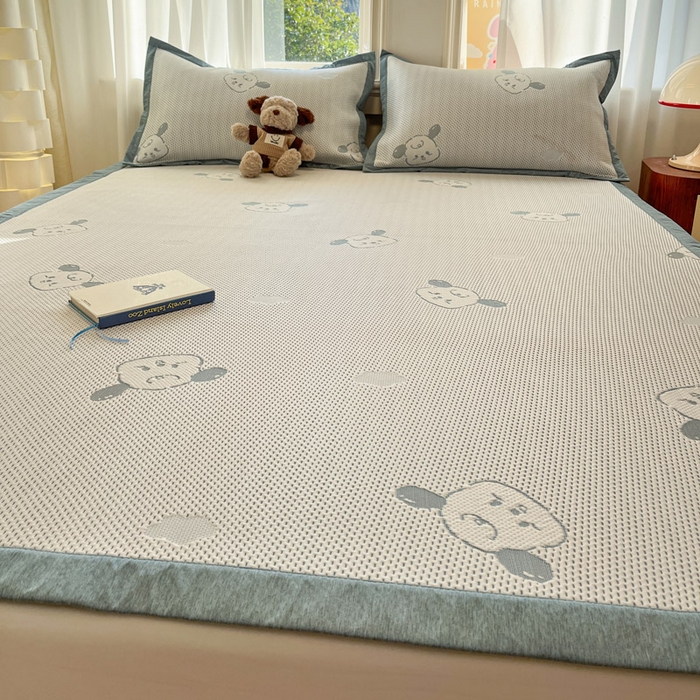 91家纺网 家纺一手货源 找家纺 雅居纺家纺 2026新款A类加厚三明治底提花小清新凉感席床单款凉席席子 晚安小狗