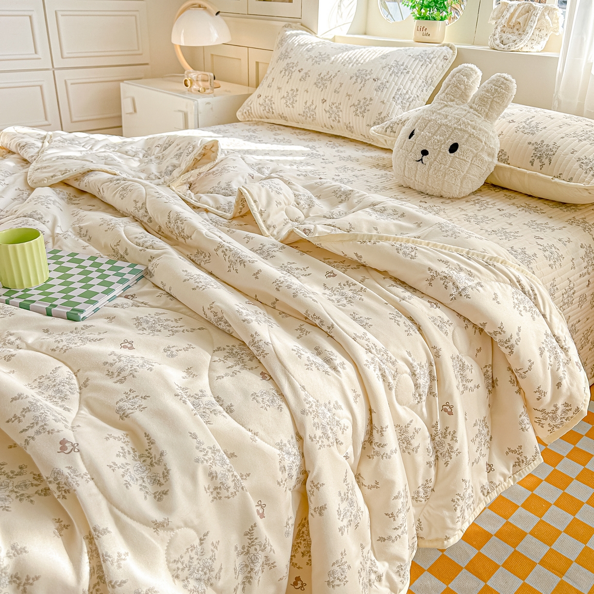 91家纺网 家纺一手货源 找家纺 （总）慕澄家纺 2026新款小清新印花水洗棉床盖夏被四件套