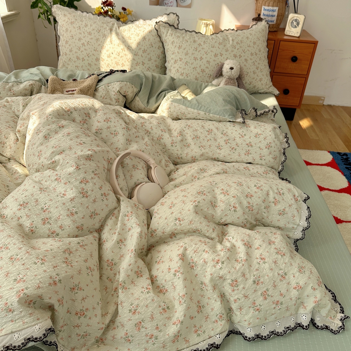 91家纺网 家纺一手货源 找家纺 顾里家纺 2026新款法式复古花边三层纱四件套（会员-2元） 岛屿春山