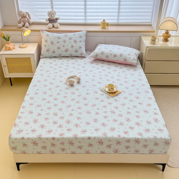 91家纺网 家纺一手货源 找家纺 （总）爱多多家居 2026新款针织棉双层纱床笠 床笠三件套 