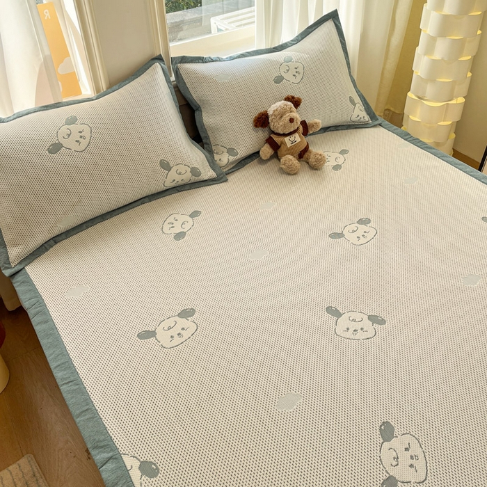 91家纺网 家纺一手货源 找家纺 雅居纺家纺 2026新款A类加厚三明治底提花小清新凉感席床单款凉席席子 晚安小狗