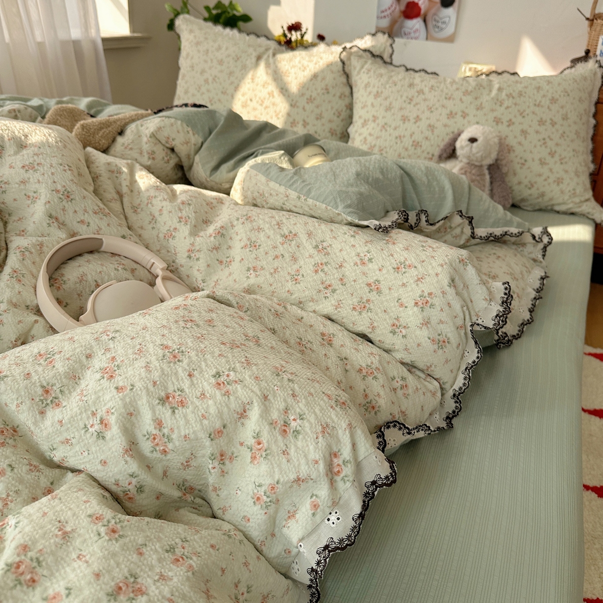 91家纺网 家纺一手货源 找家纺 顾里家纺 2026新款法式复古花边三层纱四件套（会员-2元） 岛屿春山