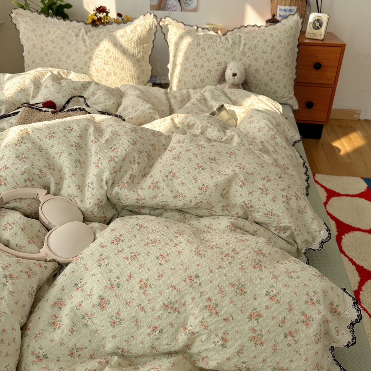 91家纺网 家纺一手货源 找家纺 顾里家纺 2026新款法式复古花边三层纱四件套（会员-2元） 岛屿春山