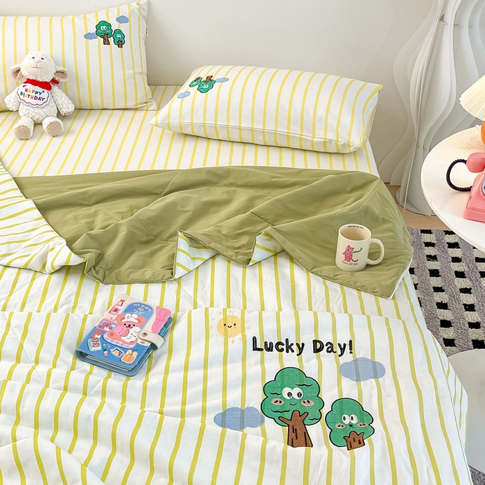 91家纺网 家纺一手货源 找家纺 雅居纺家纺 2026新款全棉绣花夏被夏凉被空调被可配同款老粗布四件套 夏被-发财树