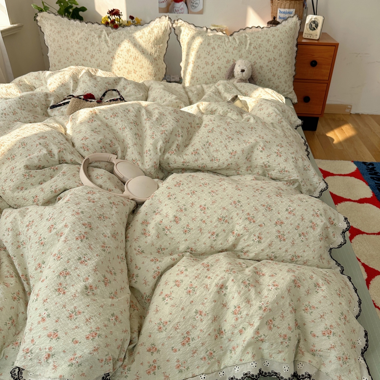 91家纺网 家纺一手货源 找家纺 顾里家纺 2026新款法式复古花边三层纱四件套（会员-2元） 岛屿春山