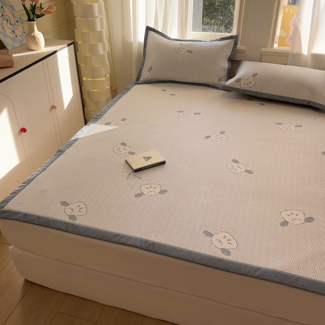 91家纺网 家纺一手货源 找家纺 雅居纺家纺 2026新款A类加厚三明治底提花小清新凉感席床单款凉席席子 晚安小狗