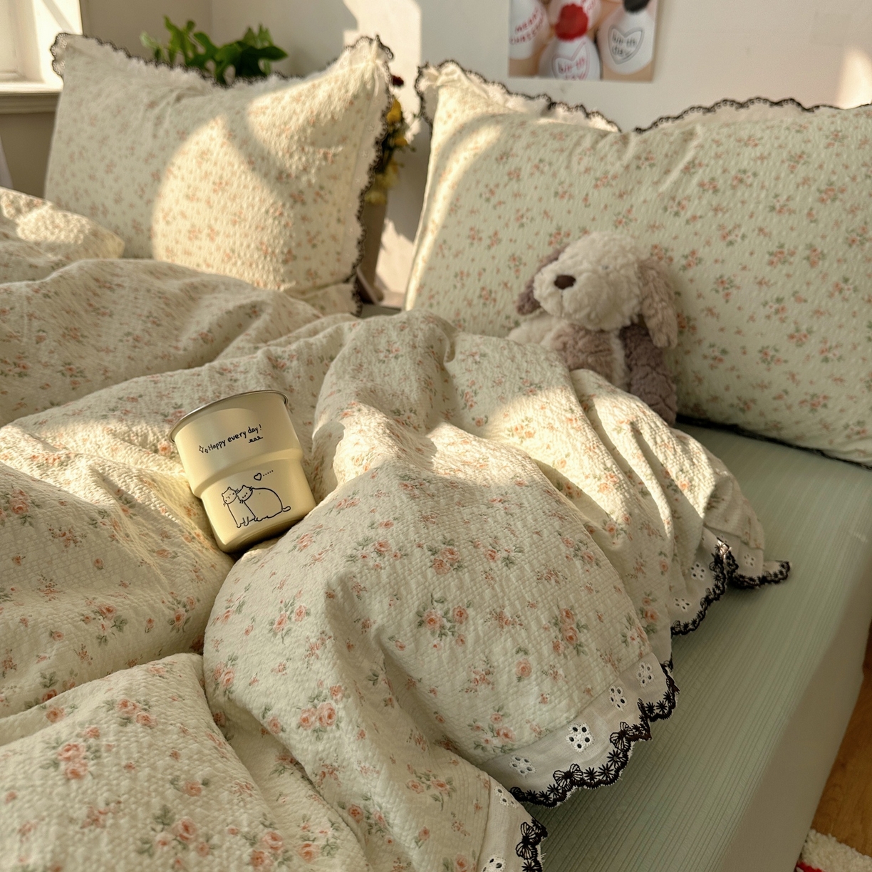 91家纺网 家纺一手货源 找家纺 顾里家纺 2026新款法式复古花边三层纱四件套（会员-2元） 岛屿春山