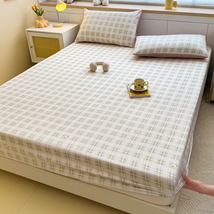 爱多多家居 2026新款针织棉双层纱床笠 床笠三件套  床笠-格子熊