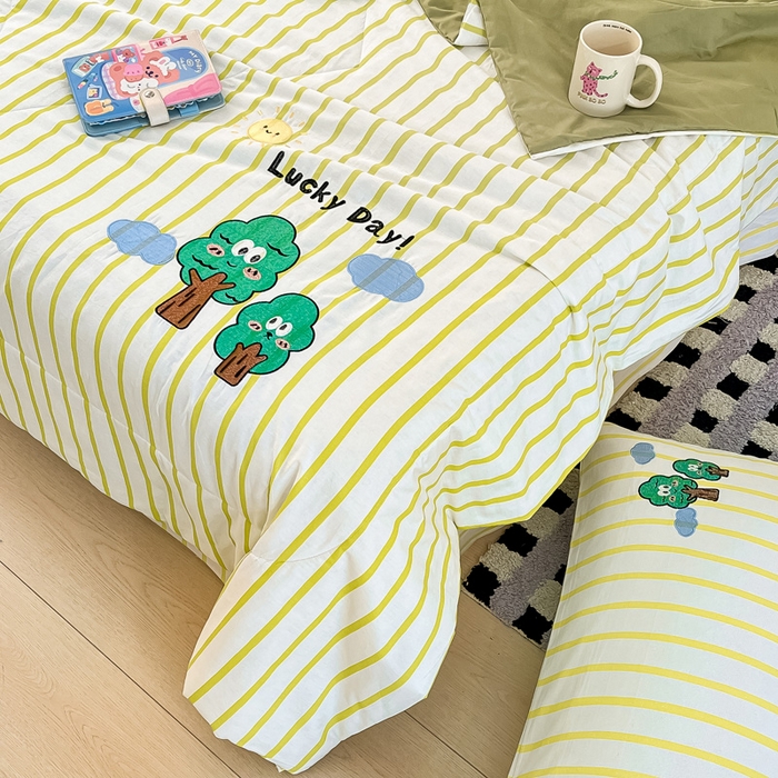 91家纺网 家纺一手货源 找家纺 雅居纺家纺 2026新款全棉绣花夏被夏凉被空调被可配同款老粗布四件套 夏被-发财树