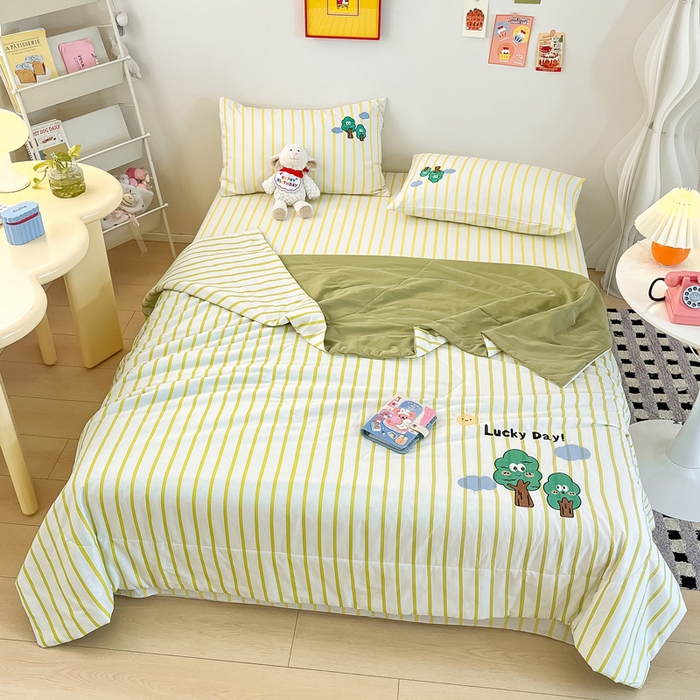 91家纺网 家纺一手货源 找家纺 雅居纺家纺 2026新款全棉绣花夏被夏凉被空调被可配同款老粗布四件套 夏被-发财树