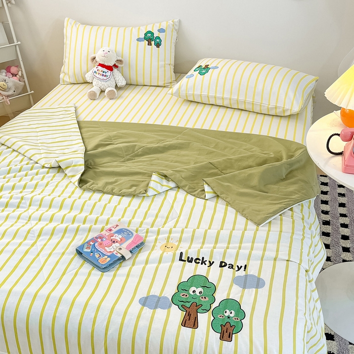 91家纺网 家纺一手货源 找家纺 雅居纺家纺 2026新款全棉绣花夏被夏凉被空调被可配同款老粗布四件套 夏被-发财树