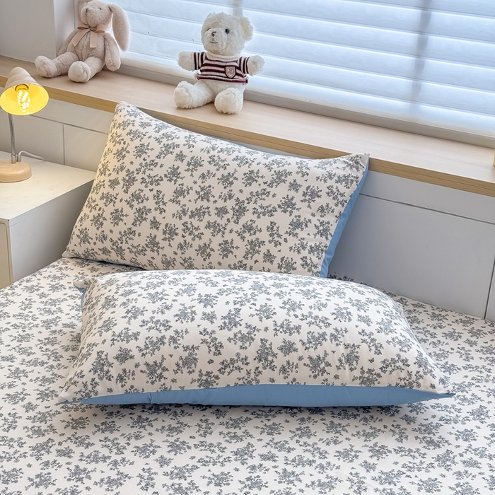 91家纺网 家纺一手货源 找家纺 爱多多家居 2026新款针织棉双层纱床笠 床笠三件套  床笠-花丛灰