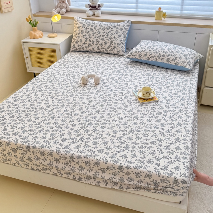 爱多多家居 2026新款针织棉双层纱床笠 床笠三件套  床笠-花丛灰