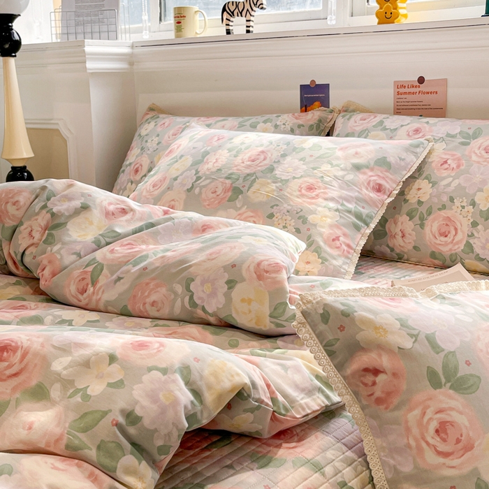 91家纺网 家纺一手货源 找家纺 简一 2026新款全棉床盖四件套 花开朵朵