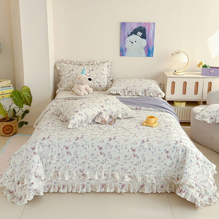 91家纺网 家纺一手货源 找家纺 归属 2026春夏新款古法仿棉单床盖床盖三件套 繁花入梦