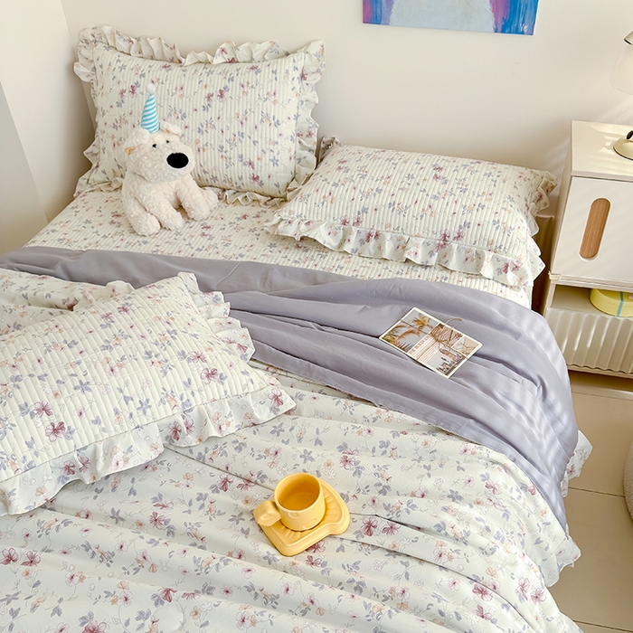 91家纺网 家纺一手货源 找家纺 归属 2026春夏新款古法仿棉单床盖床盖三件套 繁花入梦