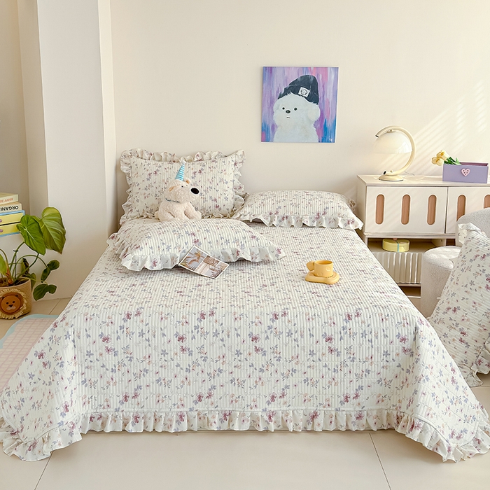 91家纺网 家纺一手货源 找家纺 归属 2026春夏新款古法仿棉单床盖床盖三件套 繁花入梦