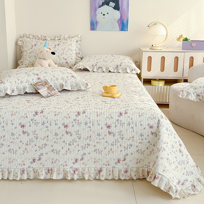 91家纺网 家纺一手货源 找家纺 归属 2026春夏新款古法仿棉单床盖床盖三件套 繁花入梦