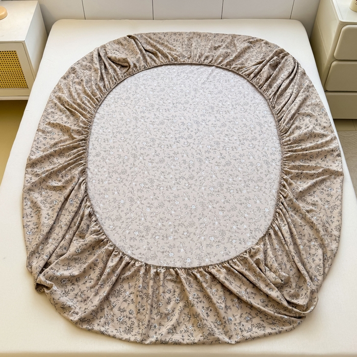 91家纺网 家纺一手货源 找家纺 爱多多家居 2026新款针织棉双层纱床笠 床笠三件套  床笠-花丛咖