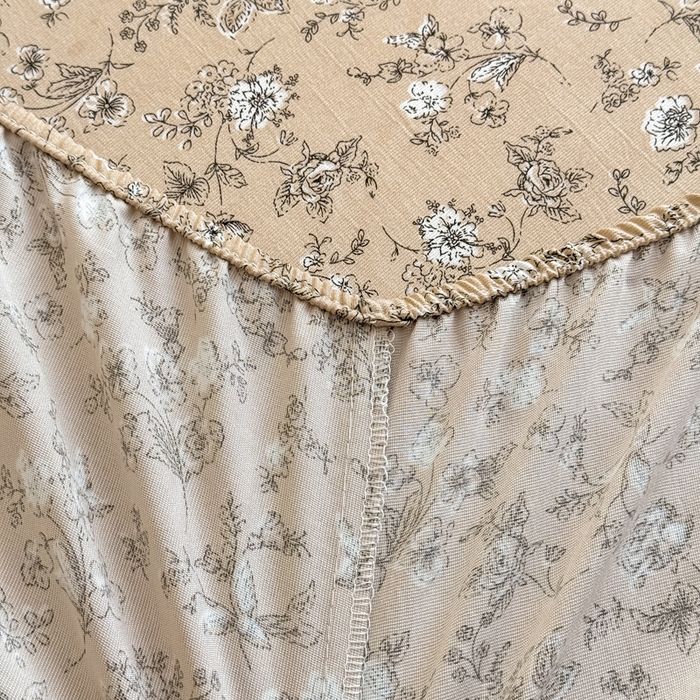 91家纺网 家纺一手货源 找家纺 爱多多家居 2026新款针织棉双层纱床笠 床笠三件套  床笠-花丛咖