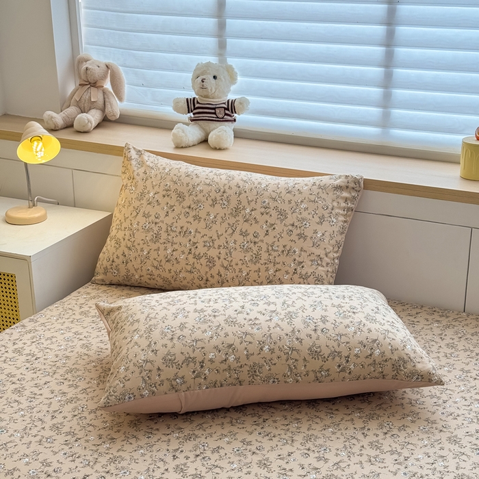 91家纺网 家纺一手货源 找家纺 爱多多家居 2026新款针织棉双层纱床笠 床笠三件套  床笠-花丛咖