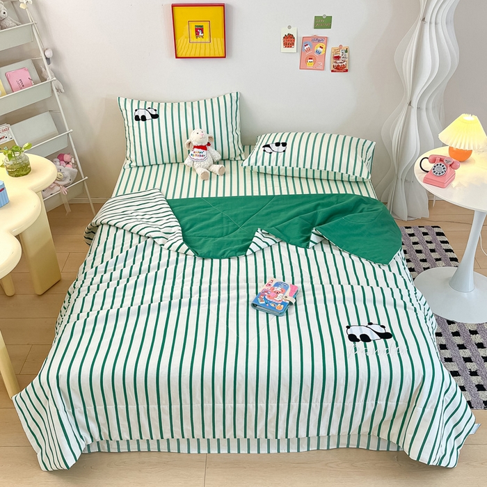 91家纺网 家纺一手货源 找家纺 雅居纺家纺 2026新款全棉绣花夏被夏凉被空调被可配同款老粗布四件套 夏被-萌仔熊猫