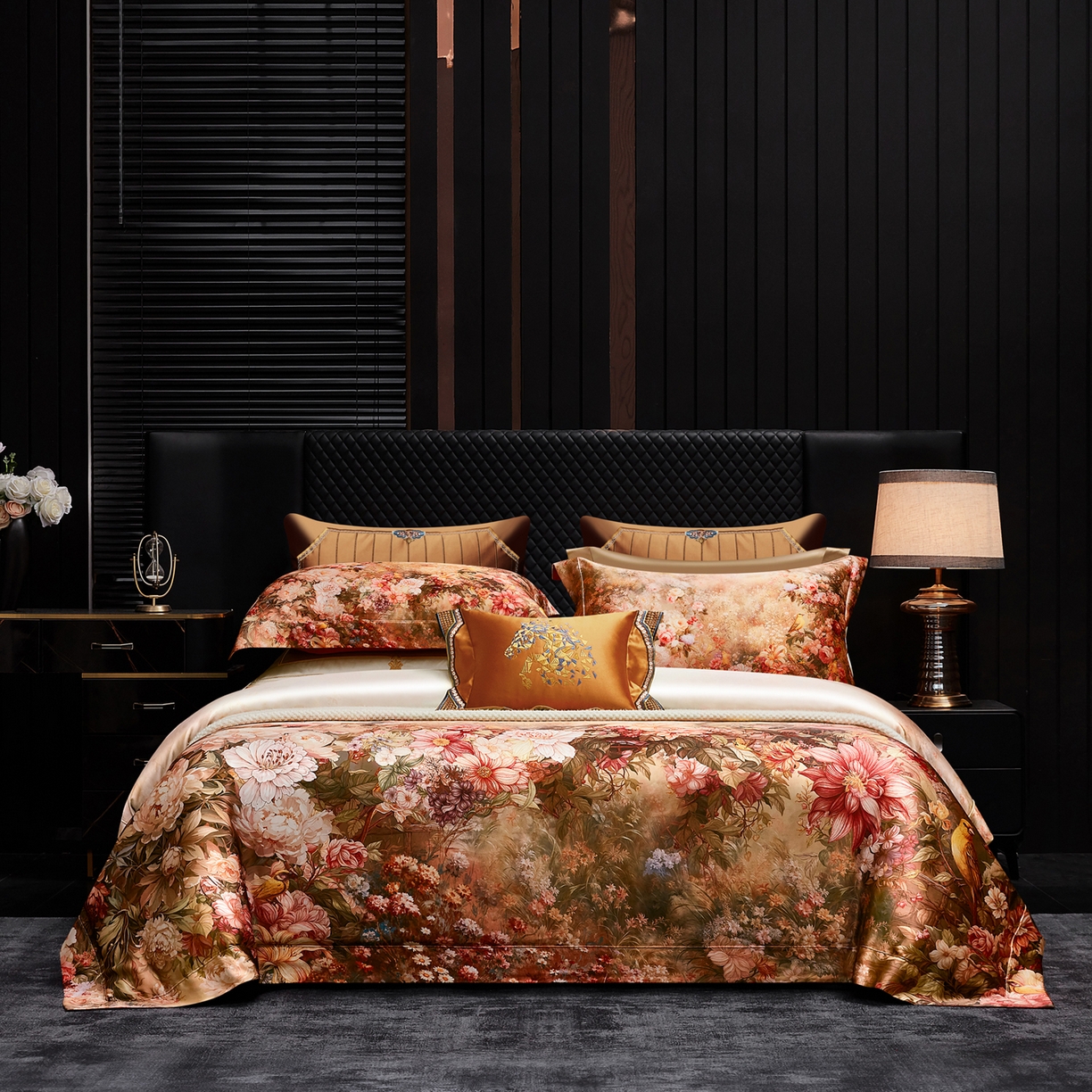 91家纺网 家纺一手货源 找家纺 至爱今生 2026新款数码印花长绒棉四件套-上喜 上喜-鄂尔多酒红