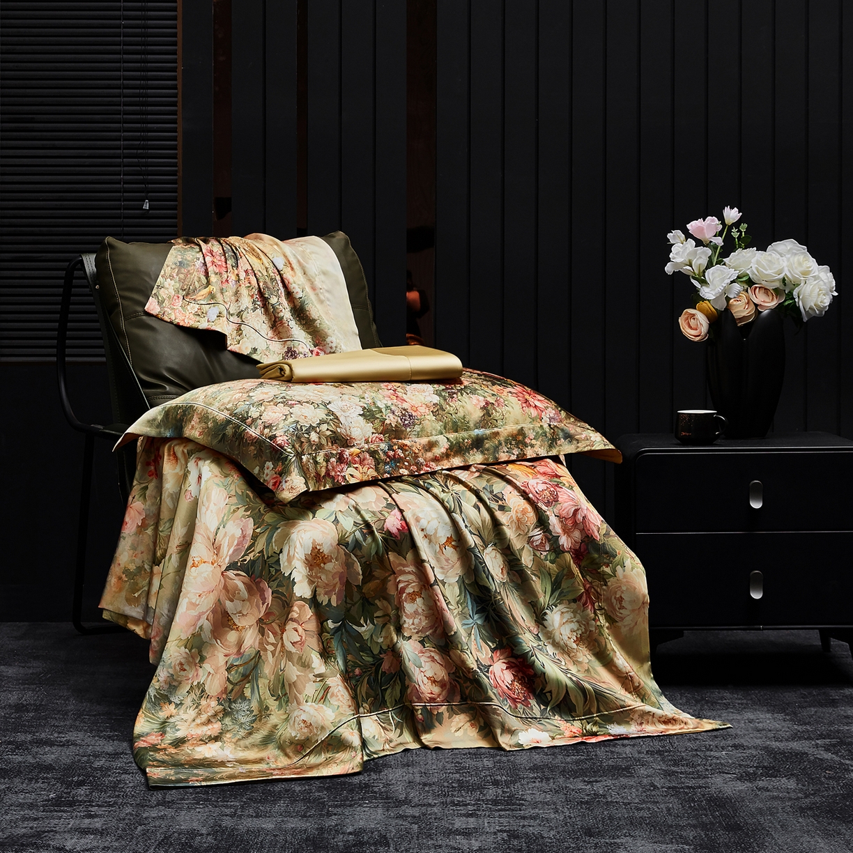 91家纺网 家纺一手货源 找家纺 至爱今生 2026新款数码印花长绒棉四件套-上喜 上喜-绿