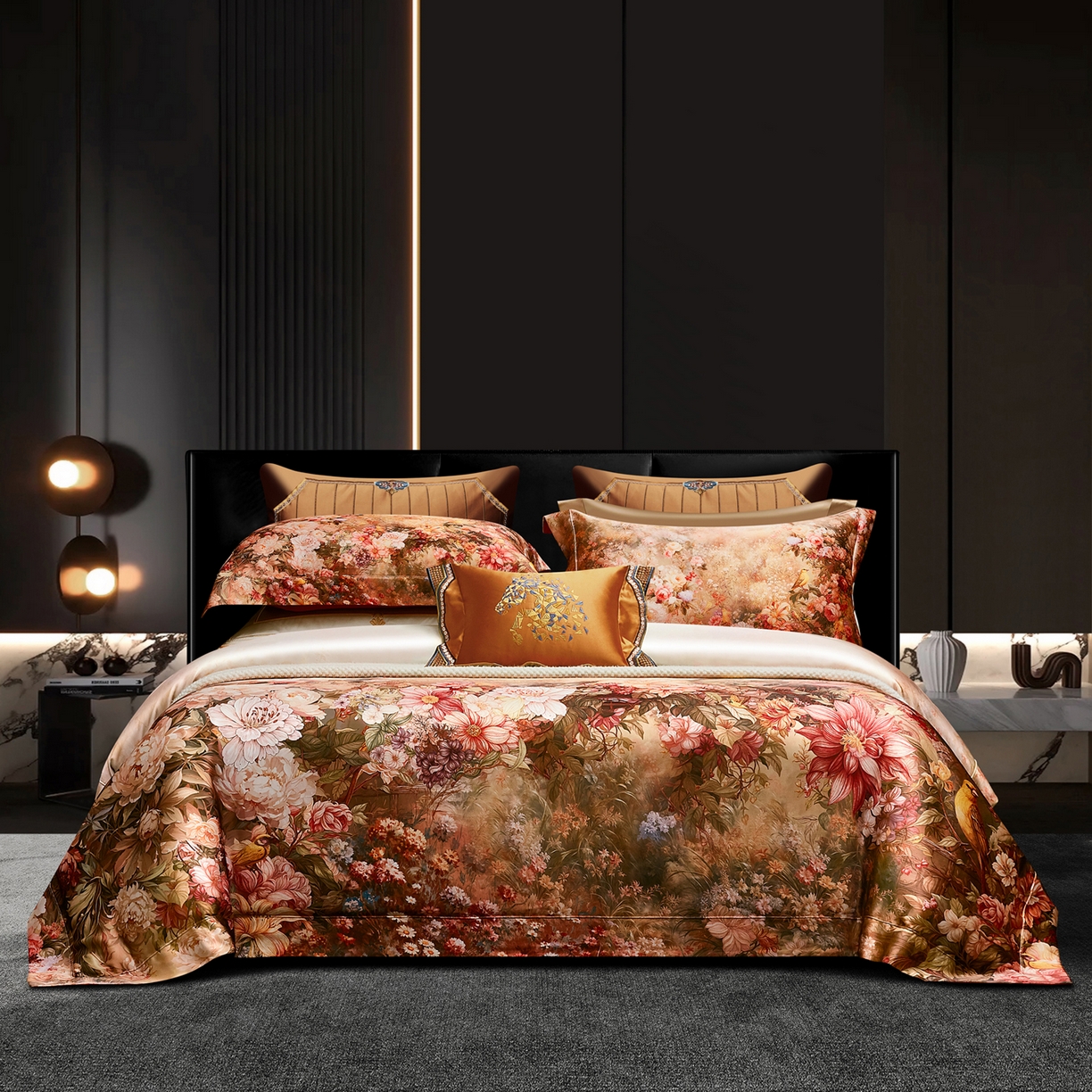 至爱今生 2026新款数码印花长绒棉四件套-上喜 上喜-鄂尔多酒红