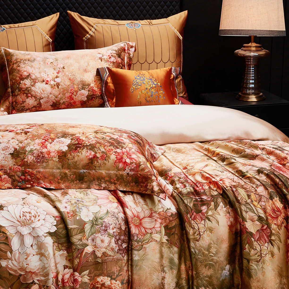 91家纺网 家纺一手货源 找家纺 至爱今生 2026新款数码印花长绒棉四件套-上喜 上喜-鄂尔多酒红