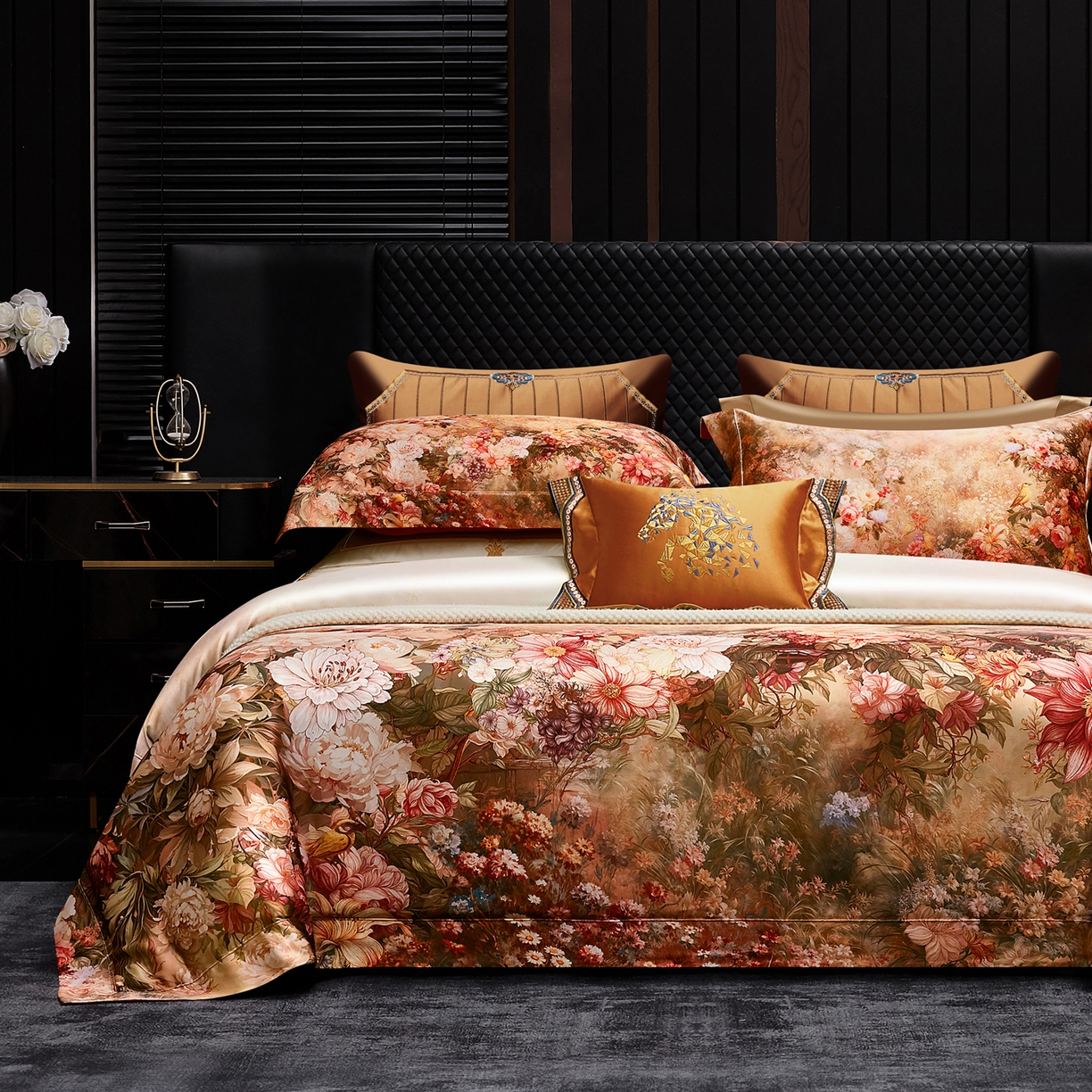 91家纺网 家纺一手货源 找家纺 至爱今生 2026新款数码印花长绒棉四件套-上喜 上喜-鄂尔多酒红