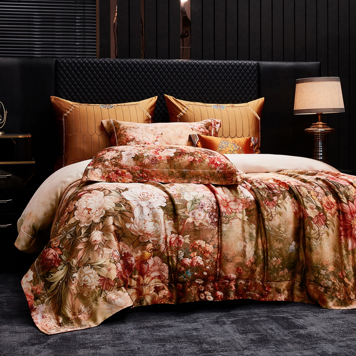 91家纺网 家纺一手货源 找家纺 至爱今生 2026新款数码印花长绒棉四件套-上喜 上喜-鄂尔多酒红