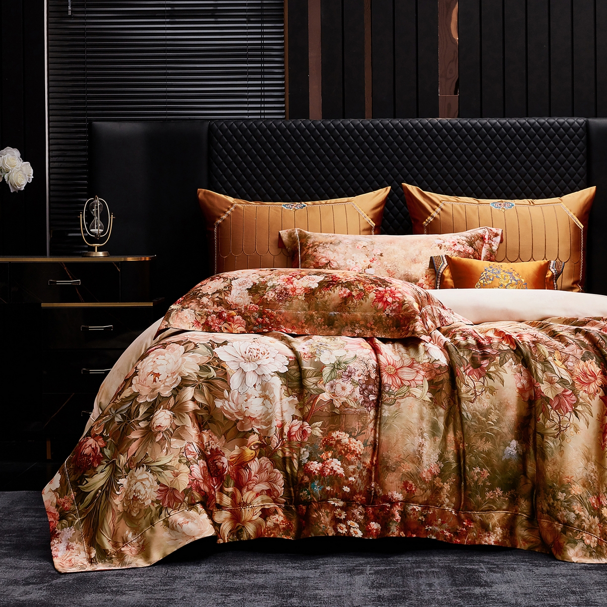 91家纺网 家纺一手货源 找家纺 至爱今生 2026新款数码印花长绒棉四件套-上喜 上喜-鄂尔多酒红