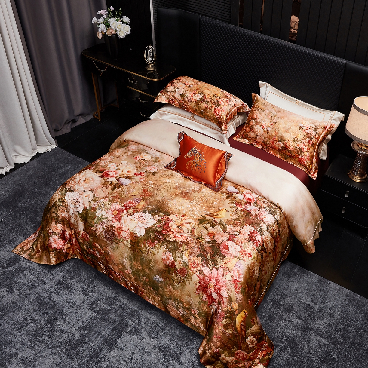 91家纺网 家纺一手货源 找家纺 至爱今生 2026新款数码印花长绒棉四件套-上喜 上喜-鄂尔多酒红