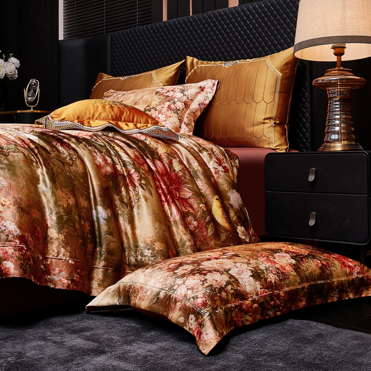 91家纺网 家纺一手货源 找家纺 至爱今生 2026新款数码印花长绒棉四件套-上喜 上喜-鄂尔多酒红