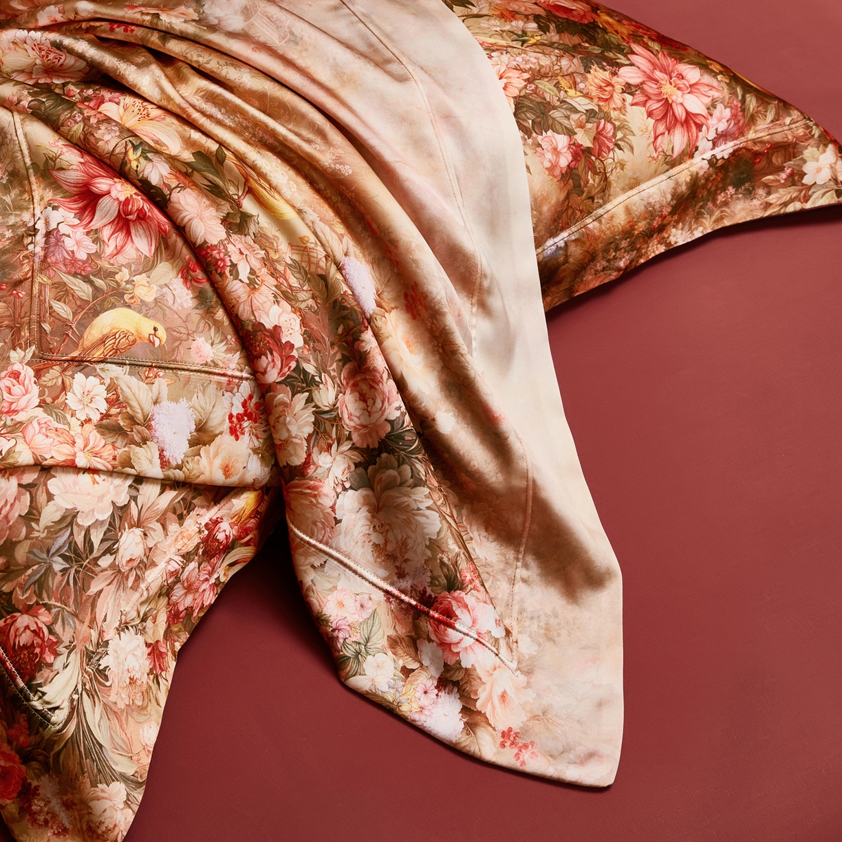 91家纺网 家纺一手货源 找家纺 至爱今生 2026新款数码印花长绒棉四件套-上喜 上喜-鄂尔多酒红