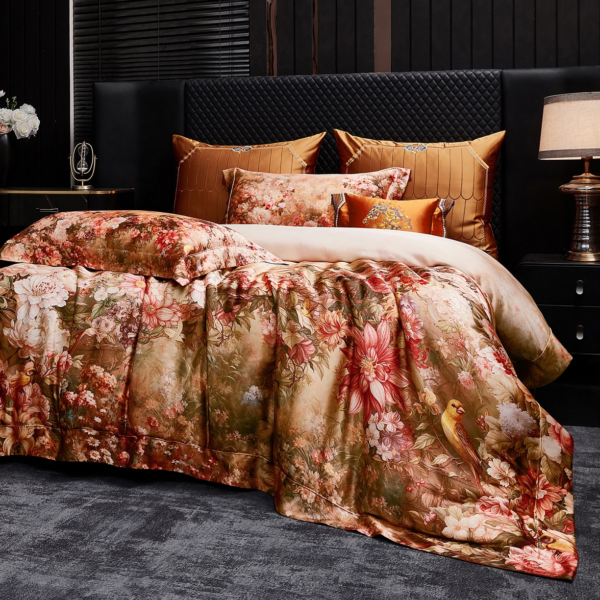 91家纺网 家纺一手货源 找家纺 至爱今生 2026新款数码印花长绒棉四件套-上喜 上喜-鄂尔多酒红