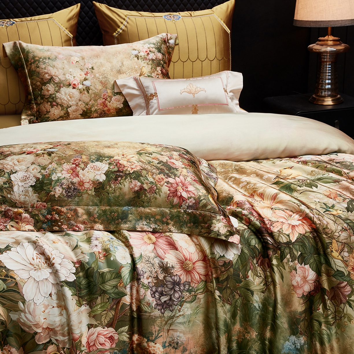 91家纺网 家纺一手货源 找家纺 至爱今生 2026新款数码印花长绒棉四件套-上喜 上喜-绿