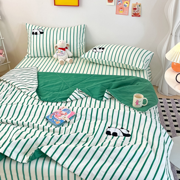 91家纺网 家纺一手货源 找家纺 雅居纺家纺 2026新款全棉绣花夏被夏凉被空调被可配同款老粗布四件套 夏被-萌仔熊猫