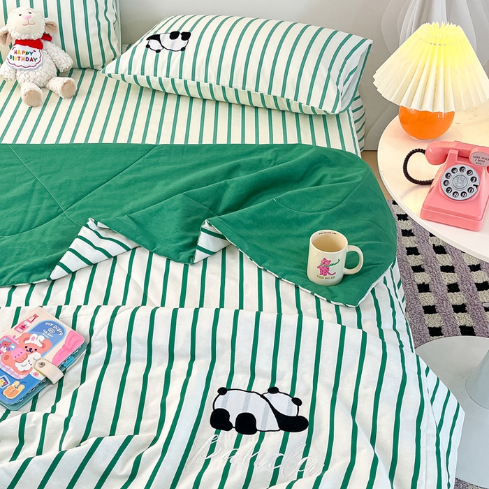 91家纺网 家纺一手货源 找家纺 雅居纺家纺 2026新款全棉绣花夏被夏凉被空调被可配同款老粗布四件套 夏被-萌仔熊猫