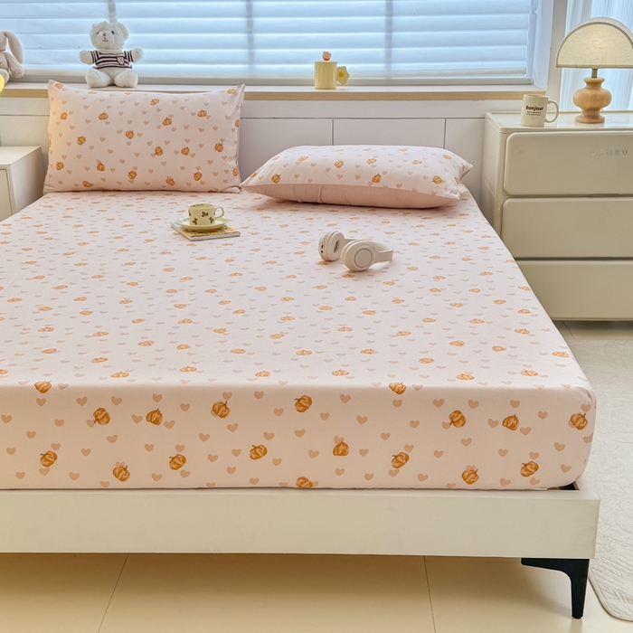 91家纺网 家纺一手货源 找家纺 爱多多家居 2026新款针织棉双层纱床笠 床笠三件套  床笠-南瓜派