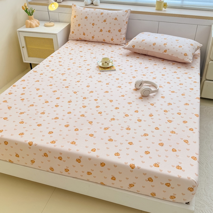 91家纺网 家纺一手货源 找家纺 爱多多家居 2026新款针织棉双层纱床笠 床笠三件套  床笠-南瓜派